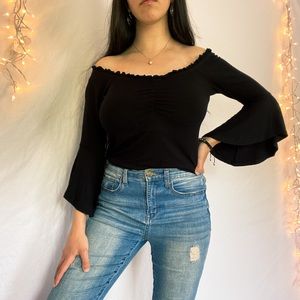 Off-The-Shoulder Ruffled Top w/ Flared Sleeves
